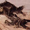 Thumbnail of a painting by Giovanni Fattori that shows a man, face down, with his foot caught in the stirrups of a saddle, being dragged by a horse.