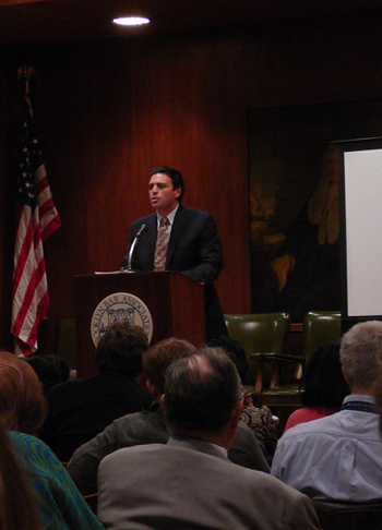 Richard A. Klass, Esq. moderating a foreclosure seminar at the Brooklyn Bar Association.