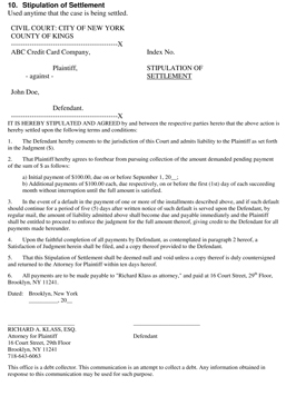Thumbnail of Form 10. Stipulation of Settlement