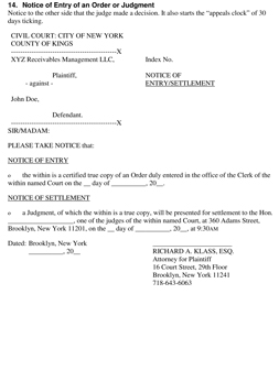 Thumbnail of Form 14. Notice of Entry of an Order or Judgment