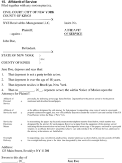 Thumbnail of Form 15. Affidavit of Service
