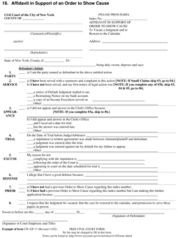 Thumbnail of Form 18. Affidavit in Support of an Order to Show Cause
