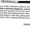 detail of scan of proposal to install inside gates on an elevator for safety