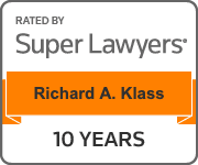 Badge showing Richard Klass has been selected for the New York Metro Super Lawyers List for the tenth year.